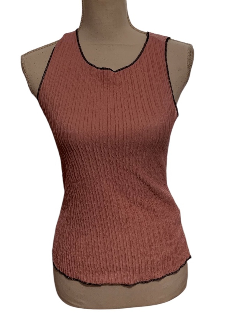 Women's Ribbed Pink Tank Top with Contrast Trim
